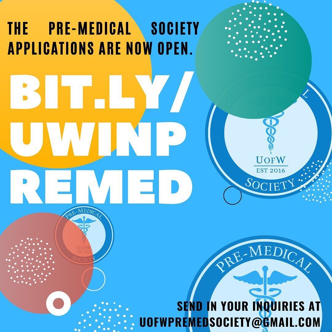 Hey everyone! We are excited to announce that applications to be a part of the 2020-2021 team are now open! Visit bit.ly/uwinpremed to apply and for position descriptions. Deadline is June 20th! Link is also in our bio