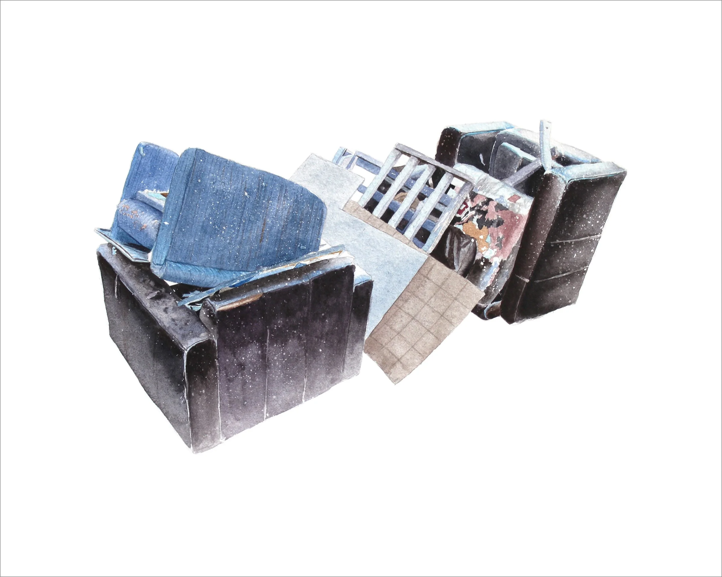 Discard Pile 23, 2013   10" x 8", acrylic on watercolor board white frame $500