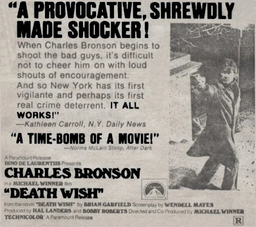 Original newspaper ad for "Death Wish" (1974).