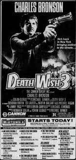 Original newspaper ad for "Death Wish 3" (1985).