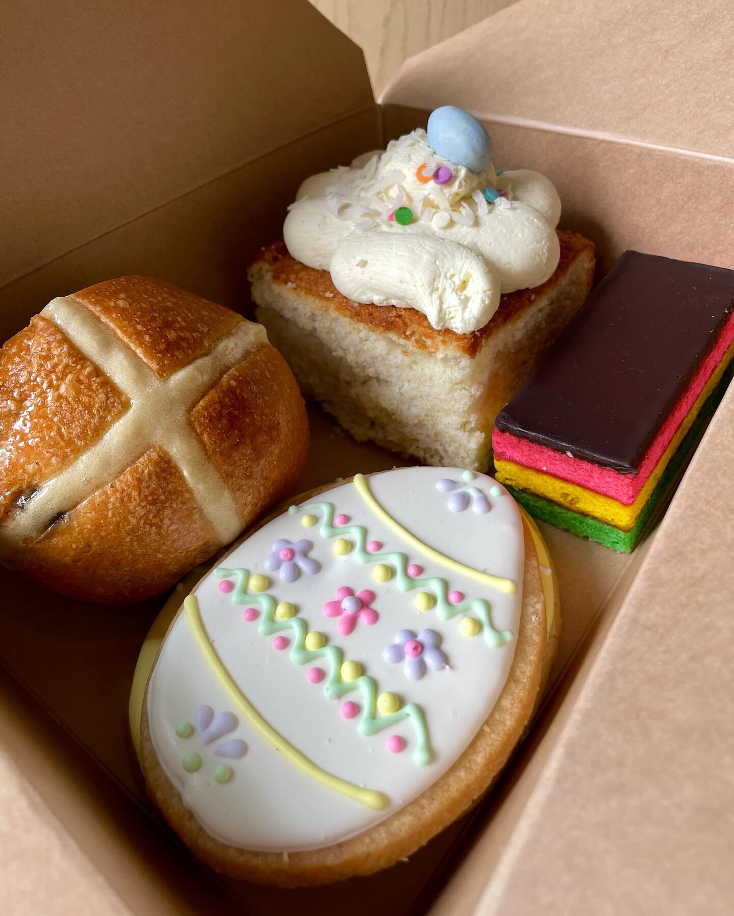 Forget the basket, why not let us help you build an Easter Box? 🐣

Catch our 🌼 EASTER SPECIALS 🌼 rotating in every day through Easter Sunday. Limited quantities daily! Come early for the best selection 🏃&zwj;♂️🏃&zwj;♀️🏃

🥥 Coconut Snack Cake
?