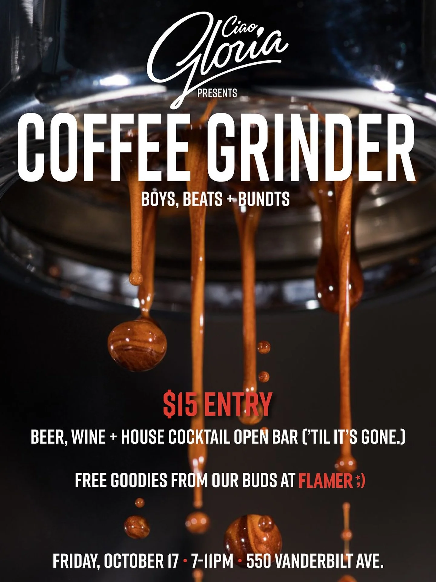 🚨 COFFEE GRINDER IS BACK 🚨The highly loved and wholly original monthly party (held formerly at Renato Poliafito&rsquo;s iconic BAKED in Tribeca) returns after nearly a decade, finding a new home at Ciao Gloria, for an evening of caffeine, booze, bo