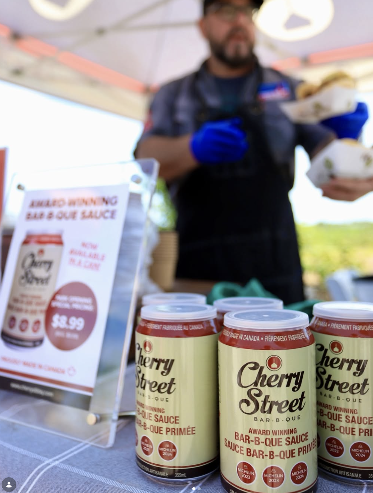 Cherry St BBQ Sauce sample tasting display