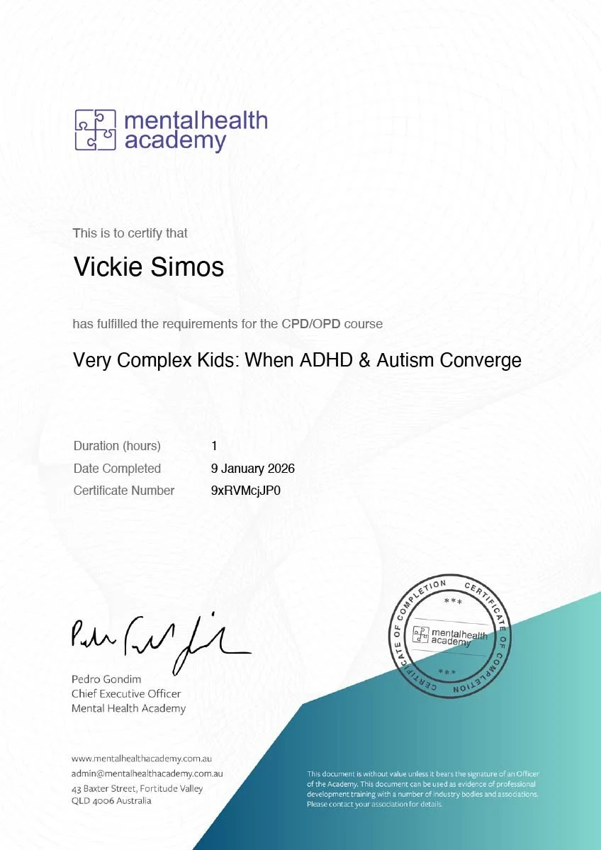Vickie Simos - Very Complex Kids: When ADHD & Autism Converge Certificate, MHA 2026