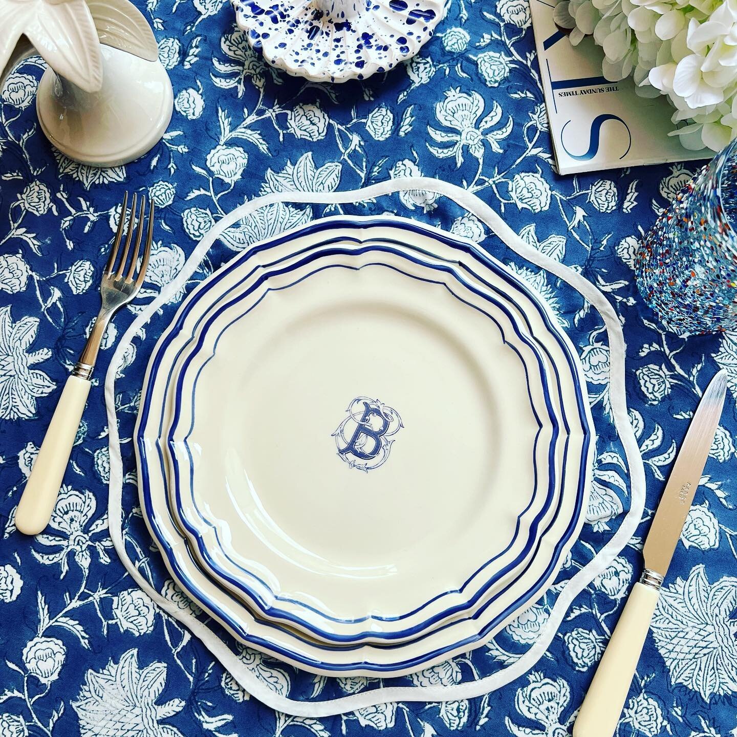 Yet to name our new botanical design table linen &hellip; For those who don&rsquo;t know the Hankie Pankie Tablecloths are named after the street name of the first purchaser! DM me to have naming rights on this beauty 💙 #hankiepankietables #blueandw