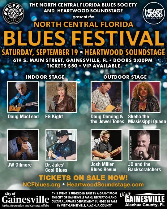 The Inaugural North Central Florida Blues Festival Debuts September 19, 2026 in Gainesville at Heartwood Soundstage. #JazzBluesFlorida