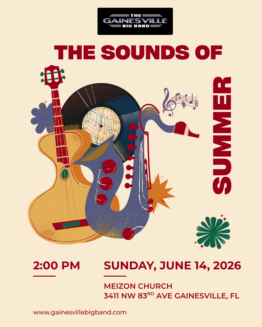 Gainesville Big Band Closes Season Series with THE SOUNDS OF SUMMER Concert June 14, 2026. #JazzBluesFlorida
