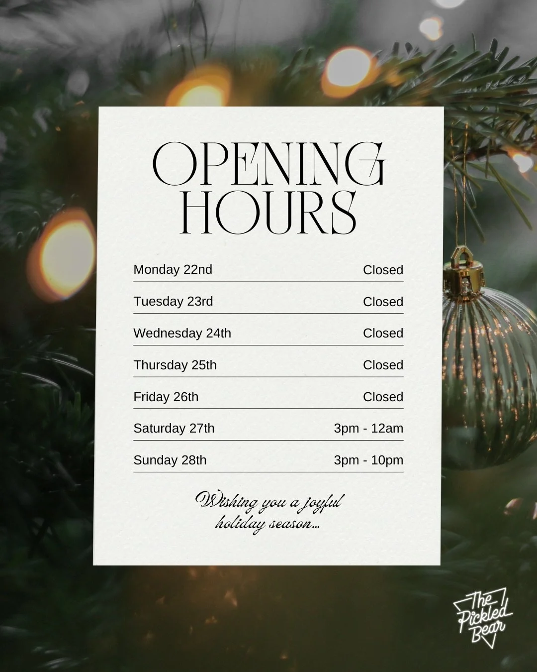 Check out our Christmas and New Year opening hours. Be sure to book a table and come join us! 🎄⭐️