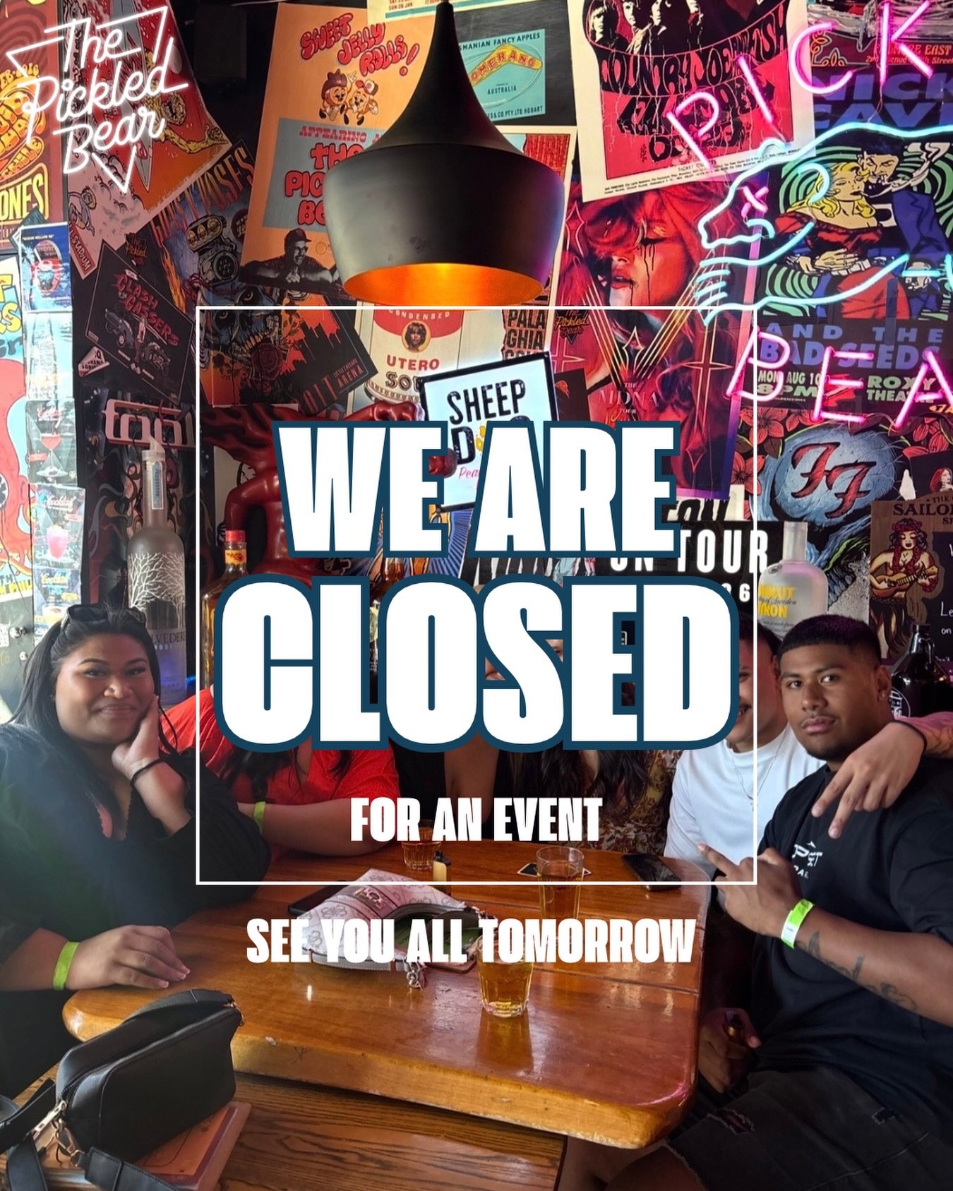 Closed for a private event tonight 🍸Drinks back on tomorrow, same place, same chaos.