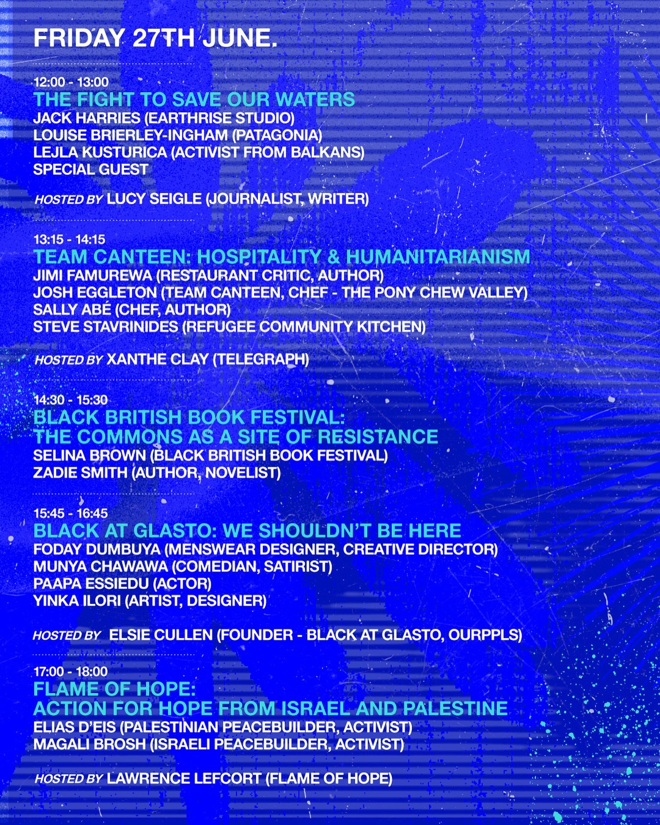 So proud to be part of such an incredible line up of important conversations @glastofest @silver.hayes Information Stage.. Friday at 1.15 see you there @littlechefsally @josh_eggleton Steve @refugeecommunitykitchen @jimfamished and of course @xanthec