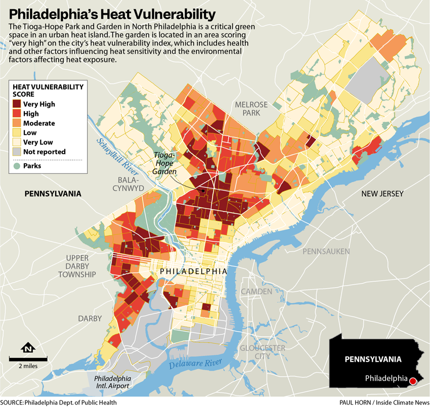 Heat vulnerability map of Philadlephia