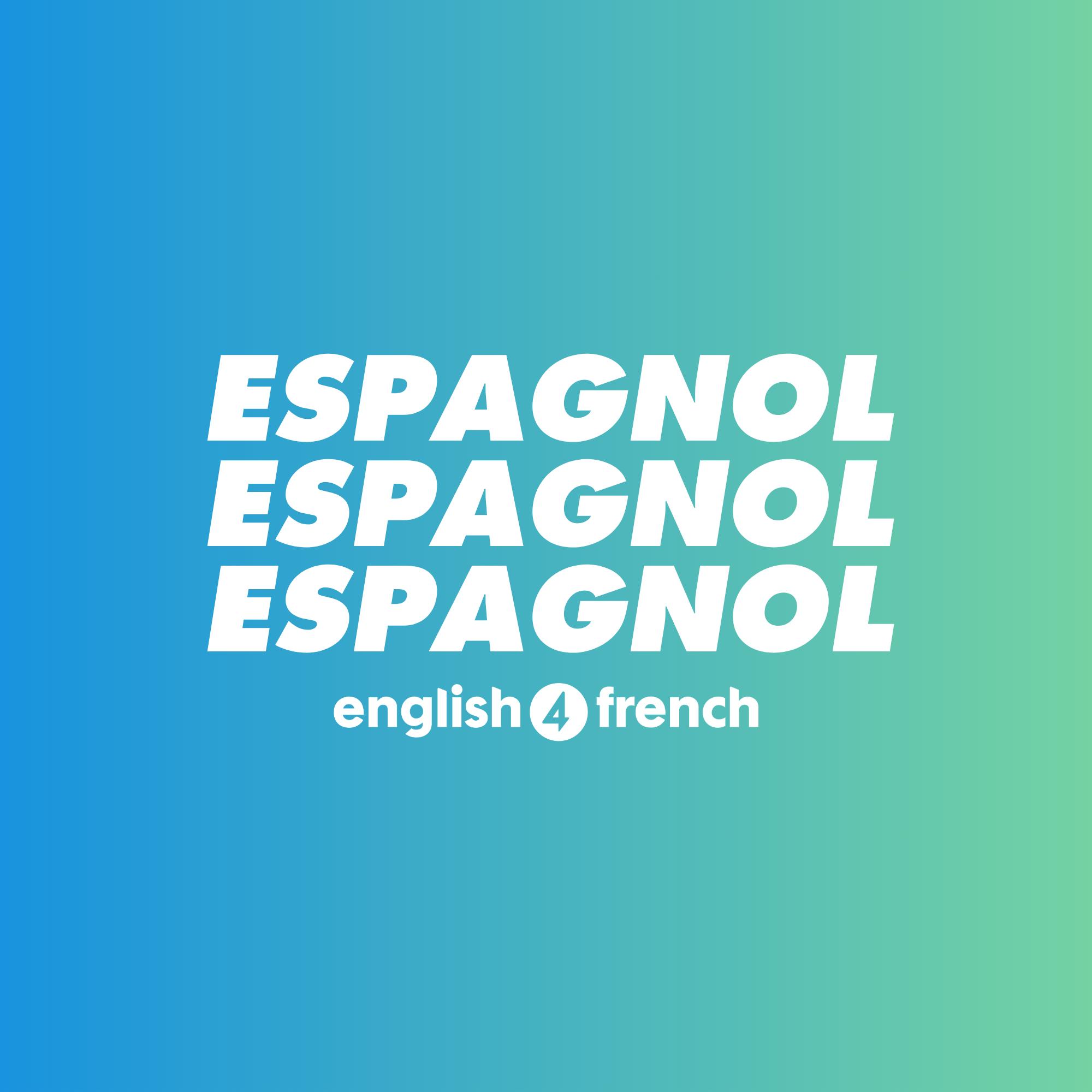 Couverture d'un livre d'apprentissage du vocabulaire espagnol en anglais et en français avec un fond dégradé vert et bleu, et le texte en blanc.