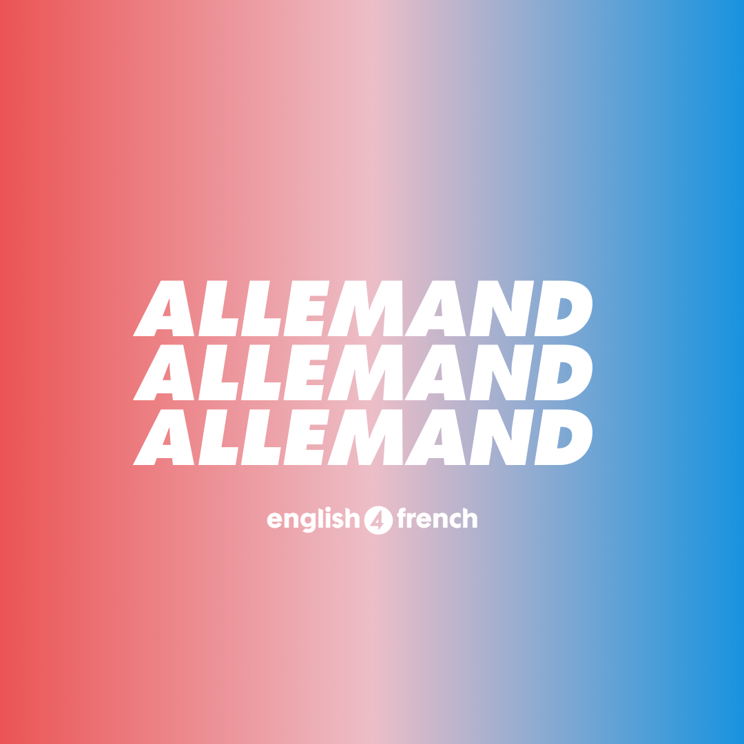 Un graphique avec un dégradé de couleurs allant du rouge au bleu, présentant le mot 'ALLEMAND' en français et en anglais, avec la traduction 'english' et 'french'.