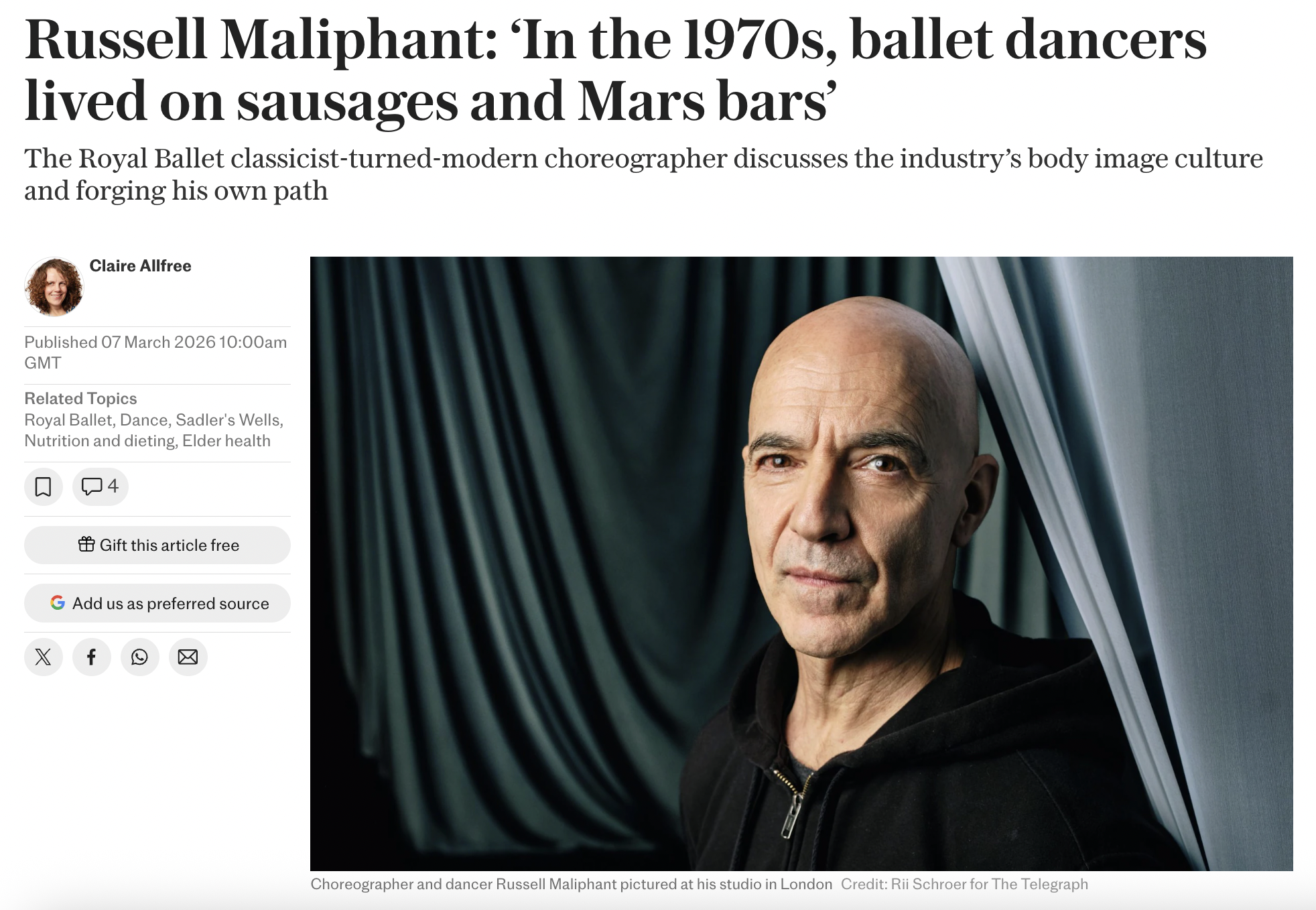 Russell’s Interview with Claire Allfree for The Telegraph 