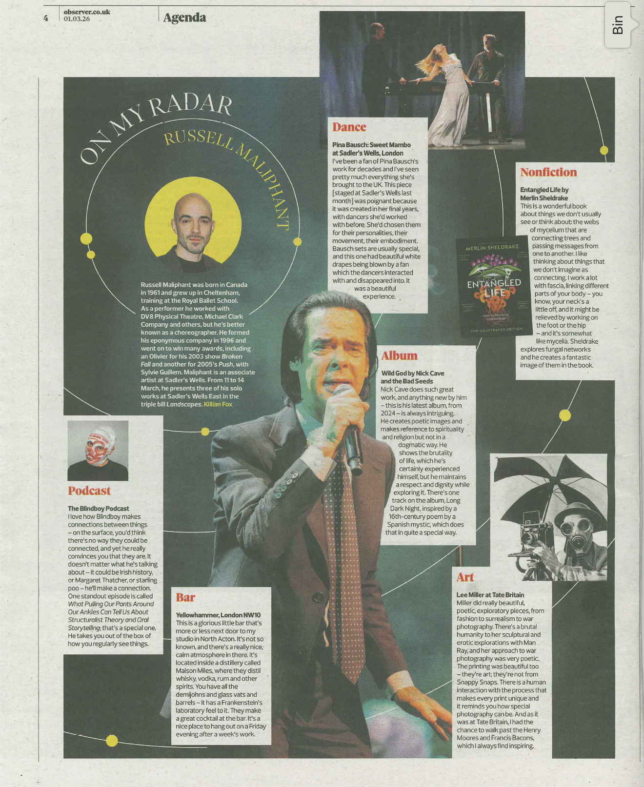 Russell Maliphant’s selection for the ‘On My Radar’ section in The Observer