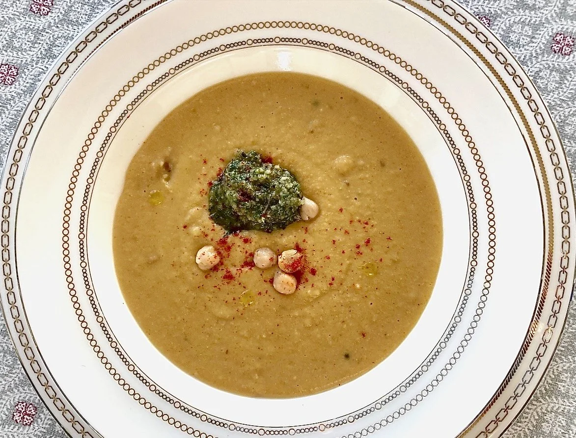 chickpea soup with mixed herb pesto (vegan + gf + low sodium)