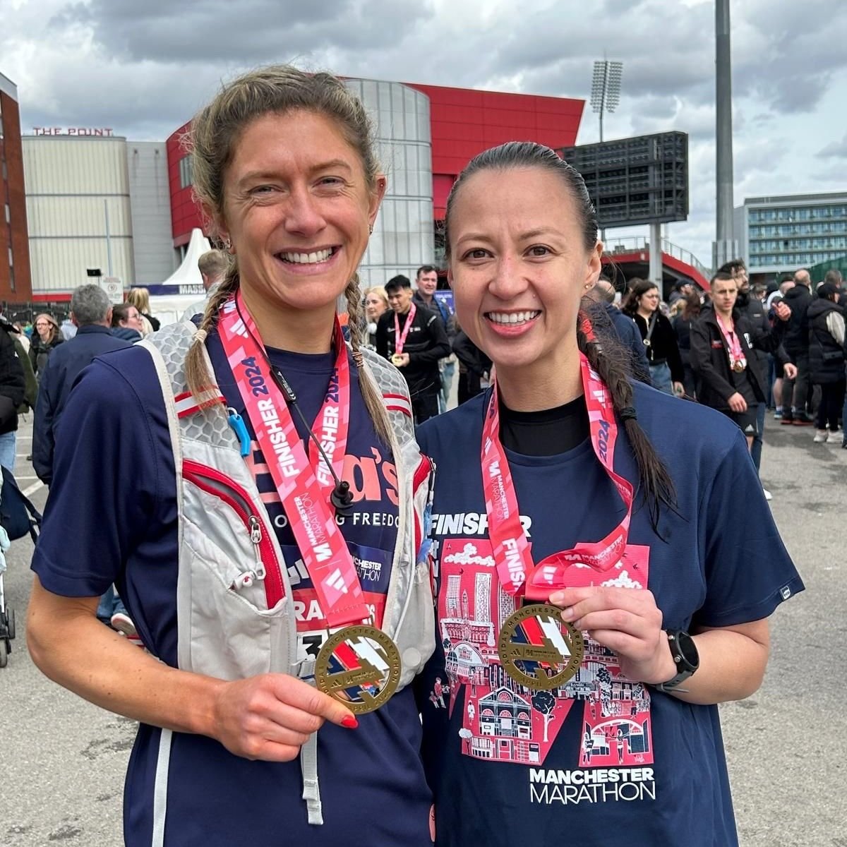 Two women smiling after running