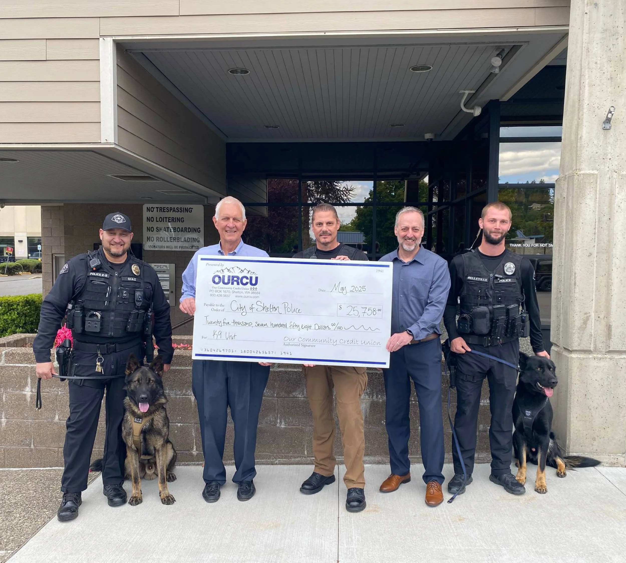 OURCU Supports local law enforcement k9 programs