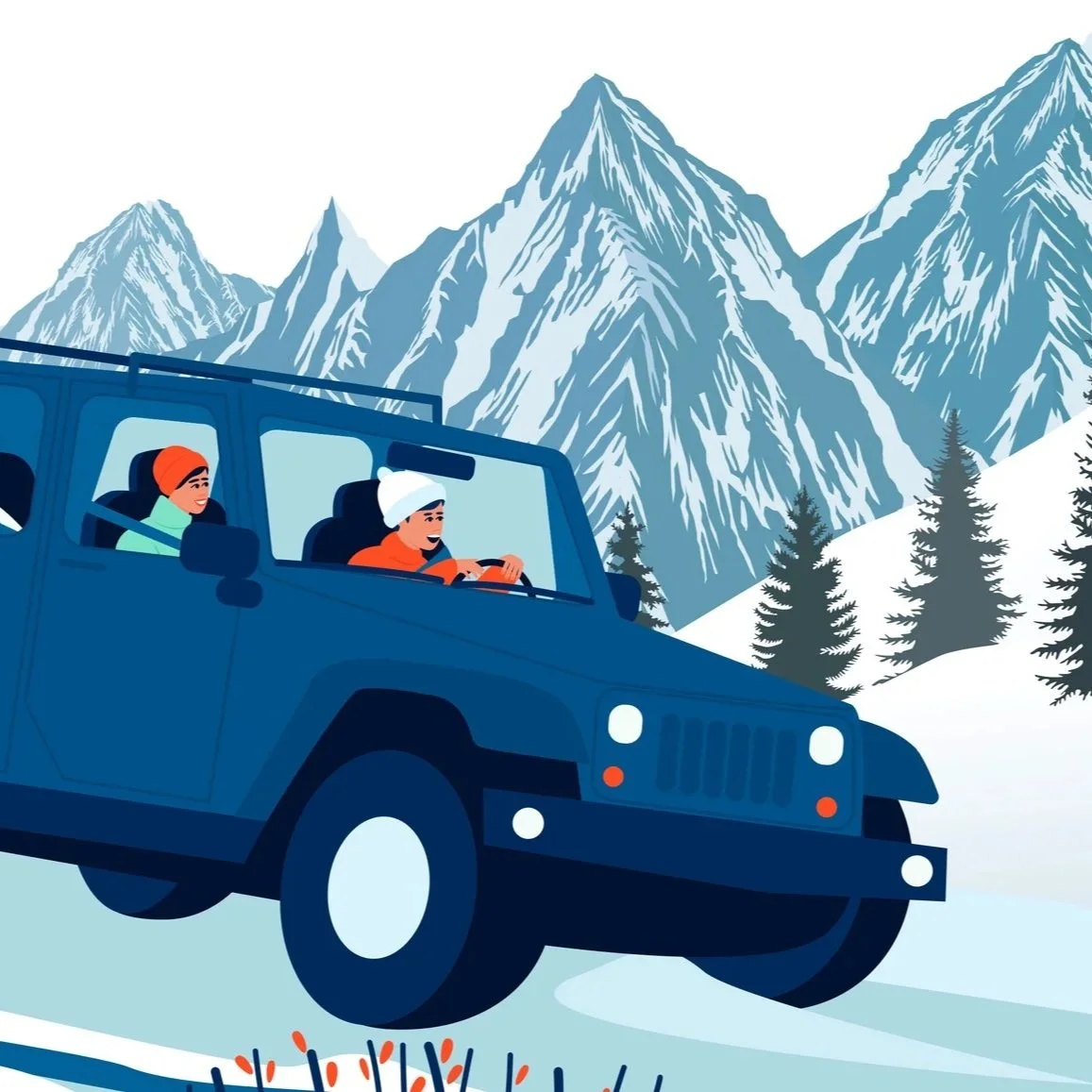 Illustration of vehicle in the mountains