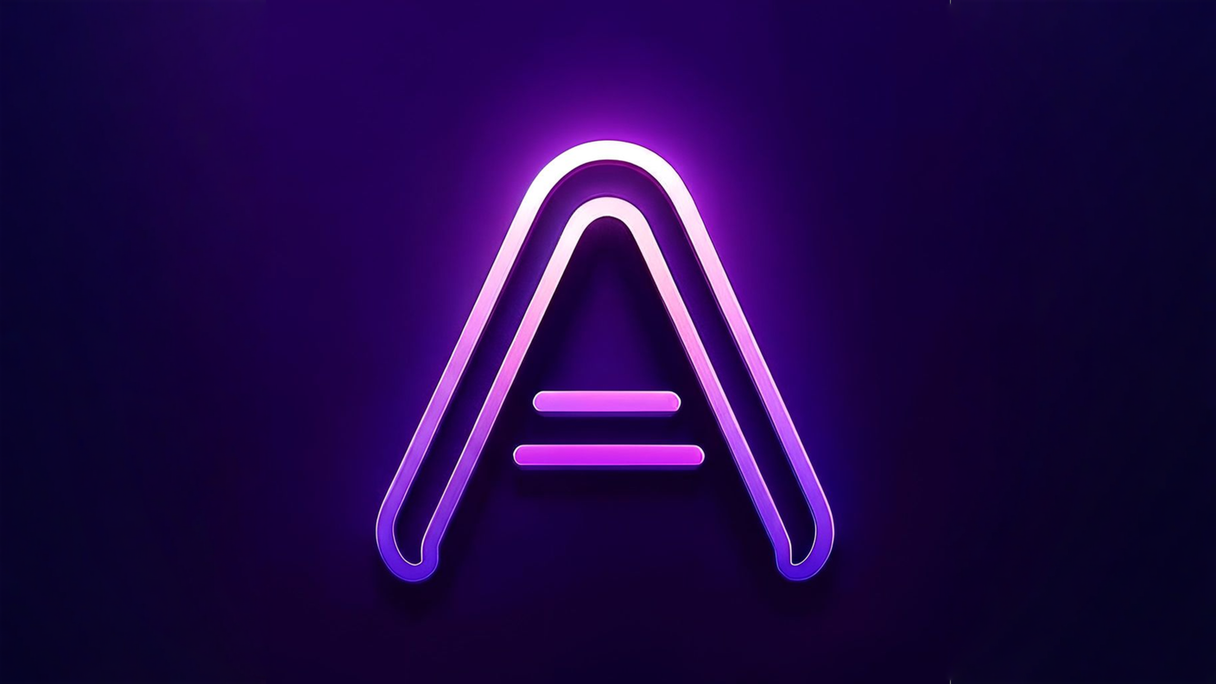 Neon sign with the letter 'A' of the Atypical logo on a dark background.