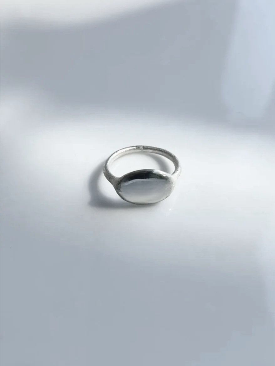 Mirror ring, sand cast silver, 2025