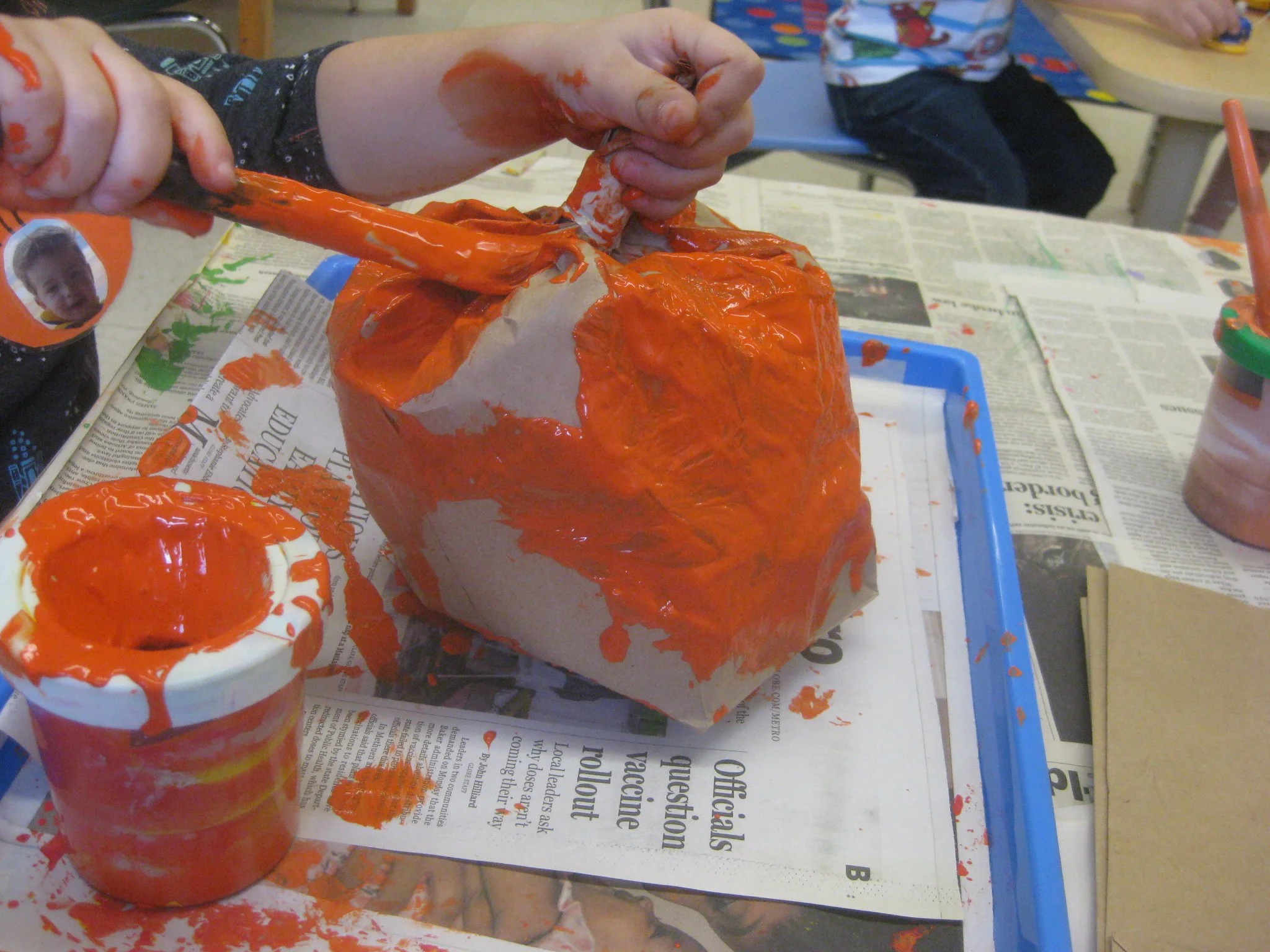 Voila! Orange paint turns it into a pumpkin.