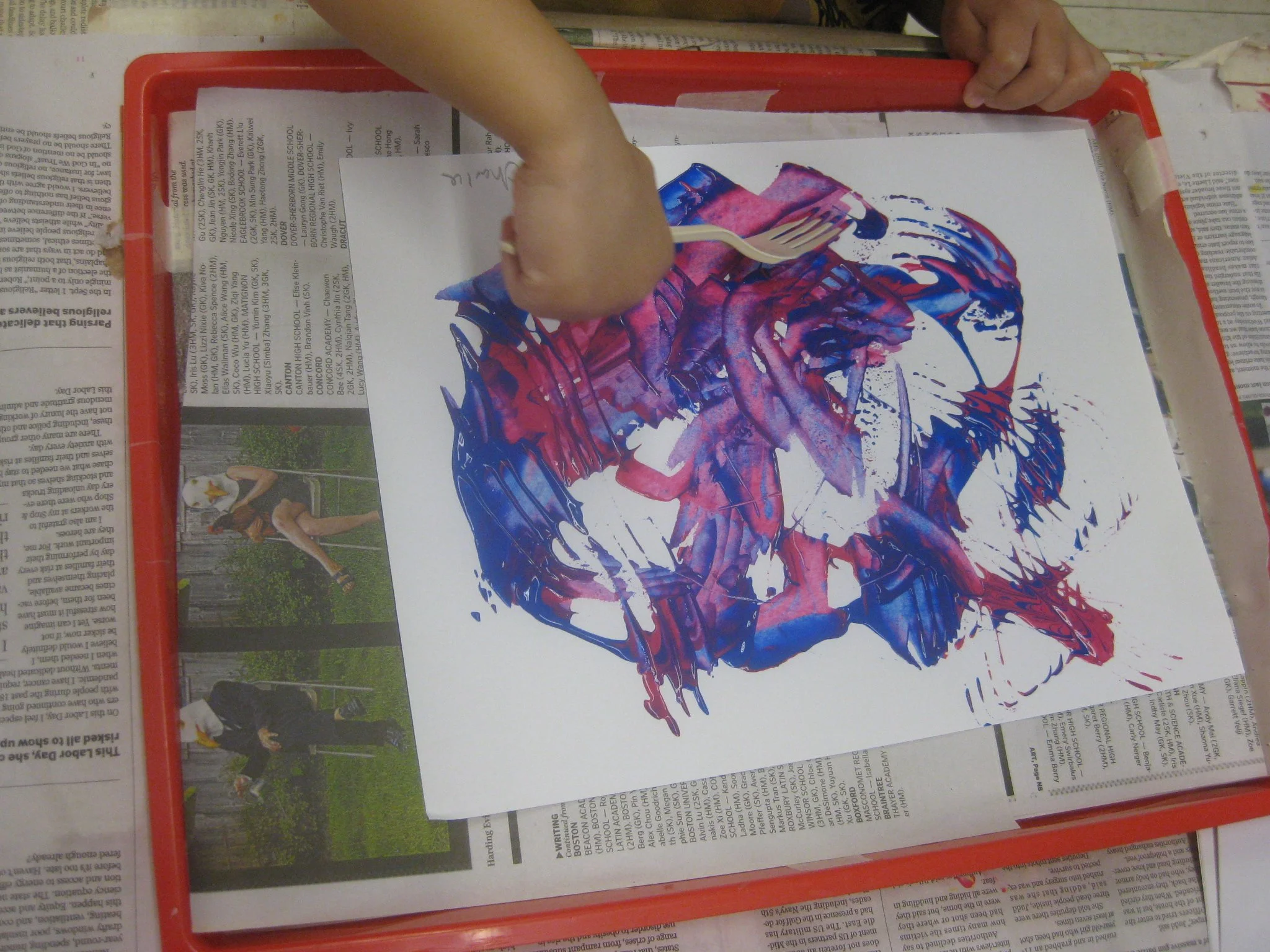 Painting with a fork.