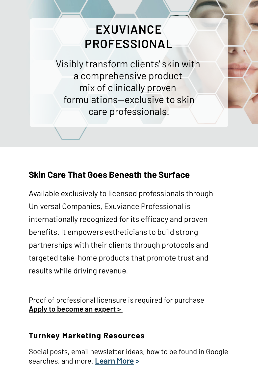 Universal Companies Exuviance Professional website sample