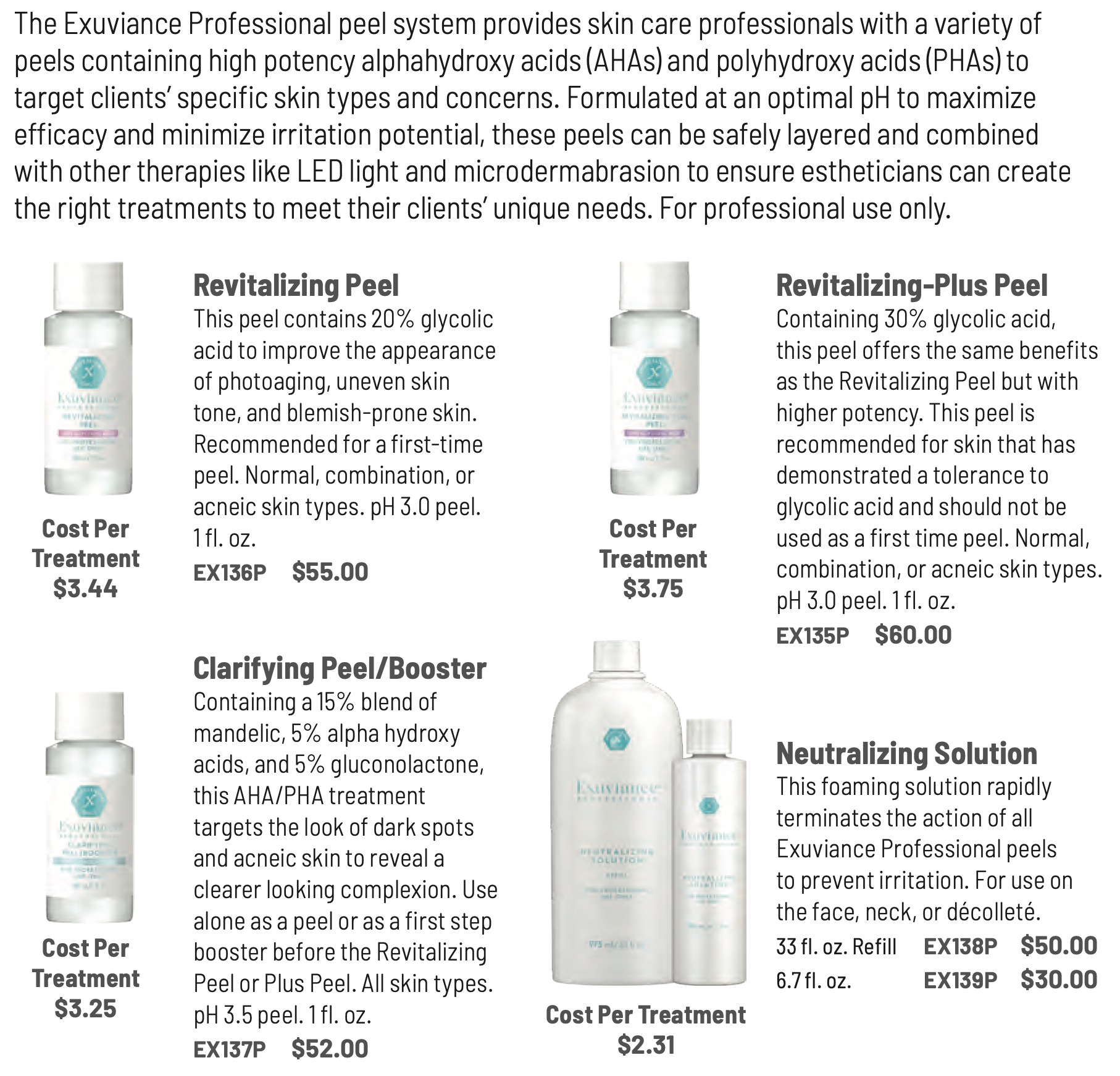 Exuviance Professional catalog sample