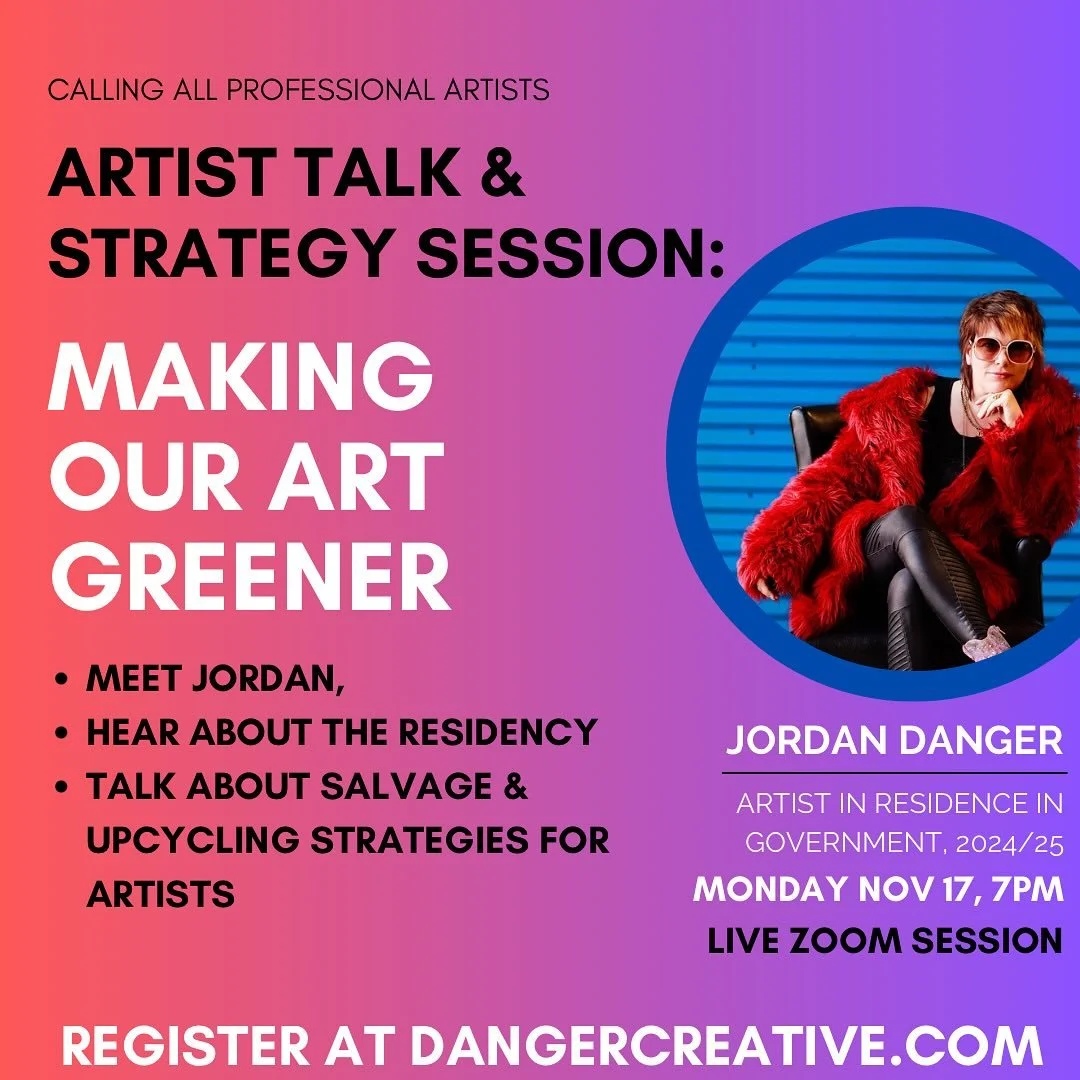 Artists! Join me on zoom next Monday for a conversation! 

I&rsquo;m going to tell you about my year long residency with the waste dept of the City of Ottawa. Then I want to talk with artists about how we can take advantage of salvaged materials to e