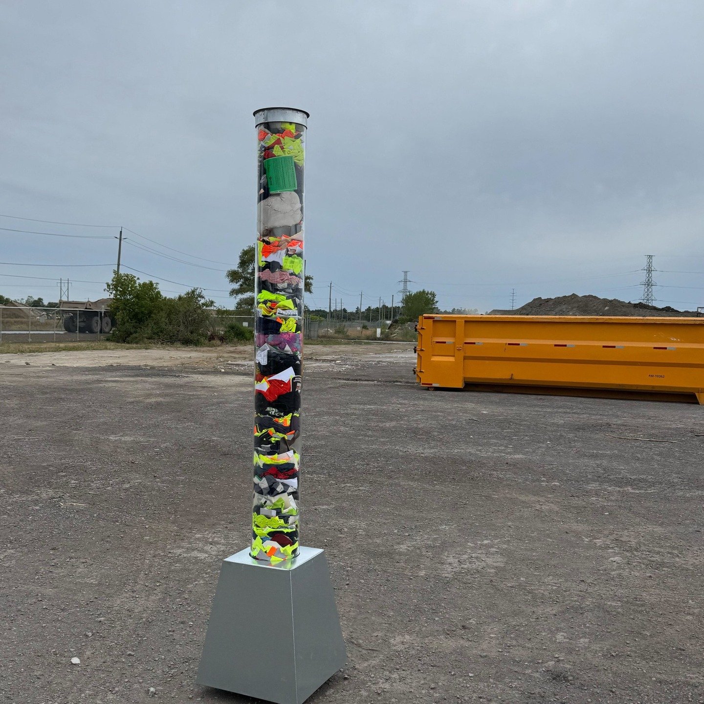 This piece is the centerpiece of the Airspace series. It&rsquo;s a portrait of the Solid Waste Services department, built using the same method they use to manage landfill space: compression and vertical stacking. 

Every material in the sculpture wa