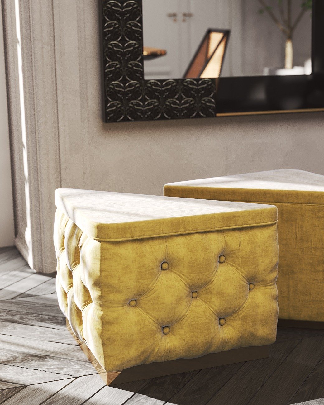 The sewing &amp; tufted work with velvet on Dora &amp; Gaspar Ottoman is just out of this world. An explosion of details and good taste that pops into our eyes.

Know more about Dora &amp; Gaspar Ottoman - www.nauudesign.com

#capiton&eacute; #velvet