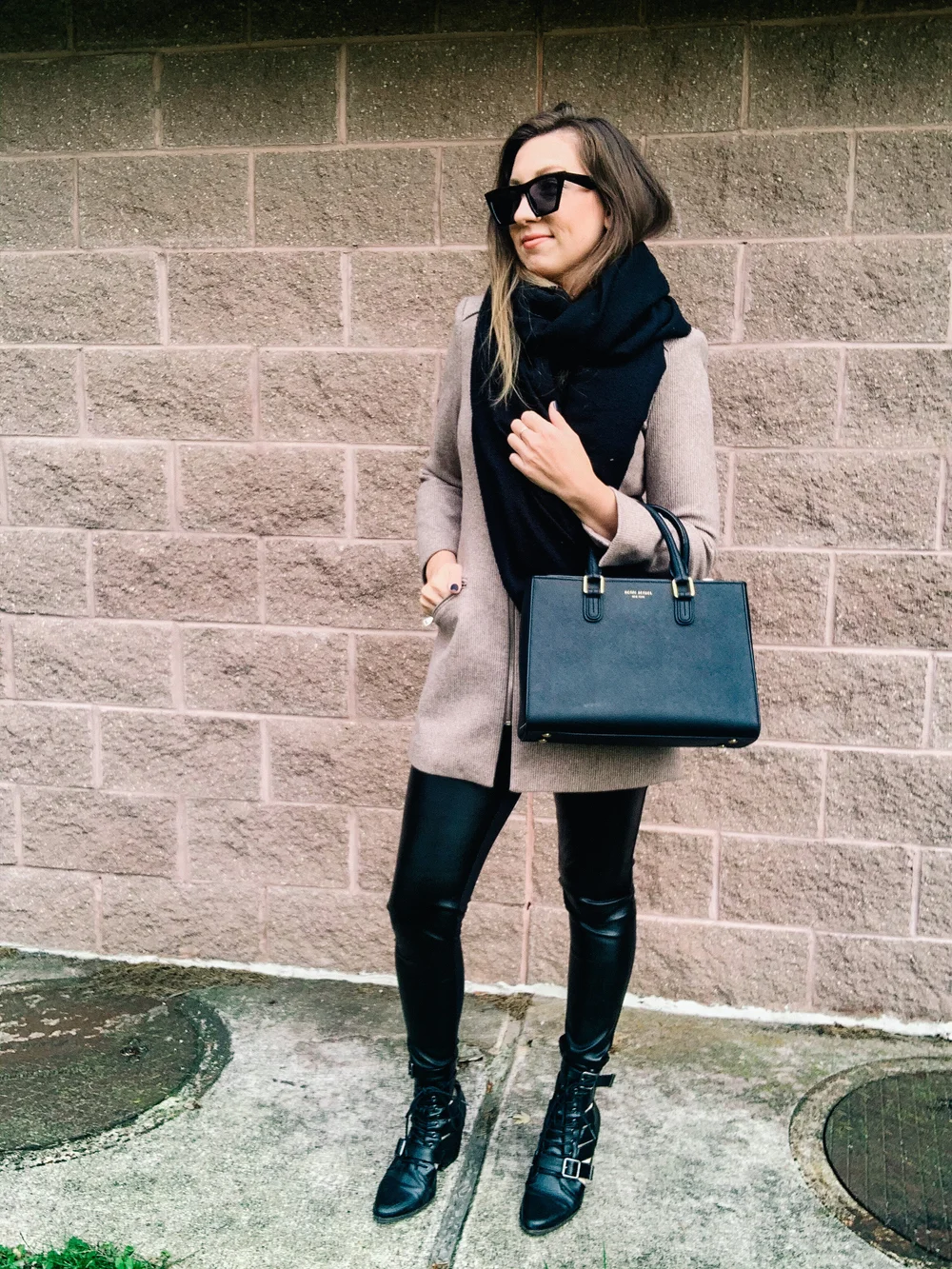 Taupe Plaid Wool Coat