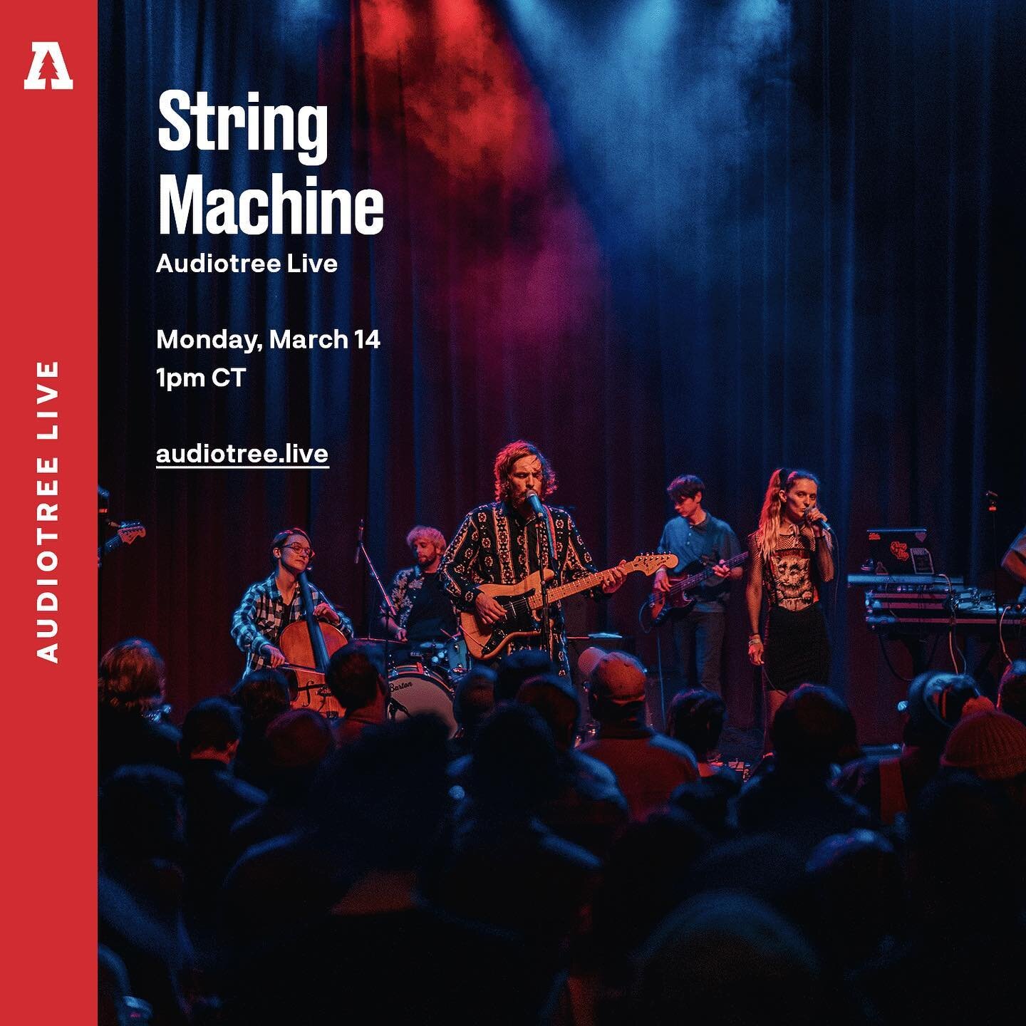 So excited to announce that @stringmachinemusic will be performing on @audiotree live Monday at 1 PM CT! 🎸 

Photo in graphic taken by @emery_meyer