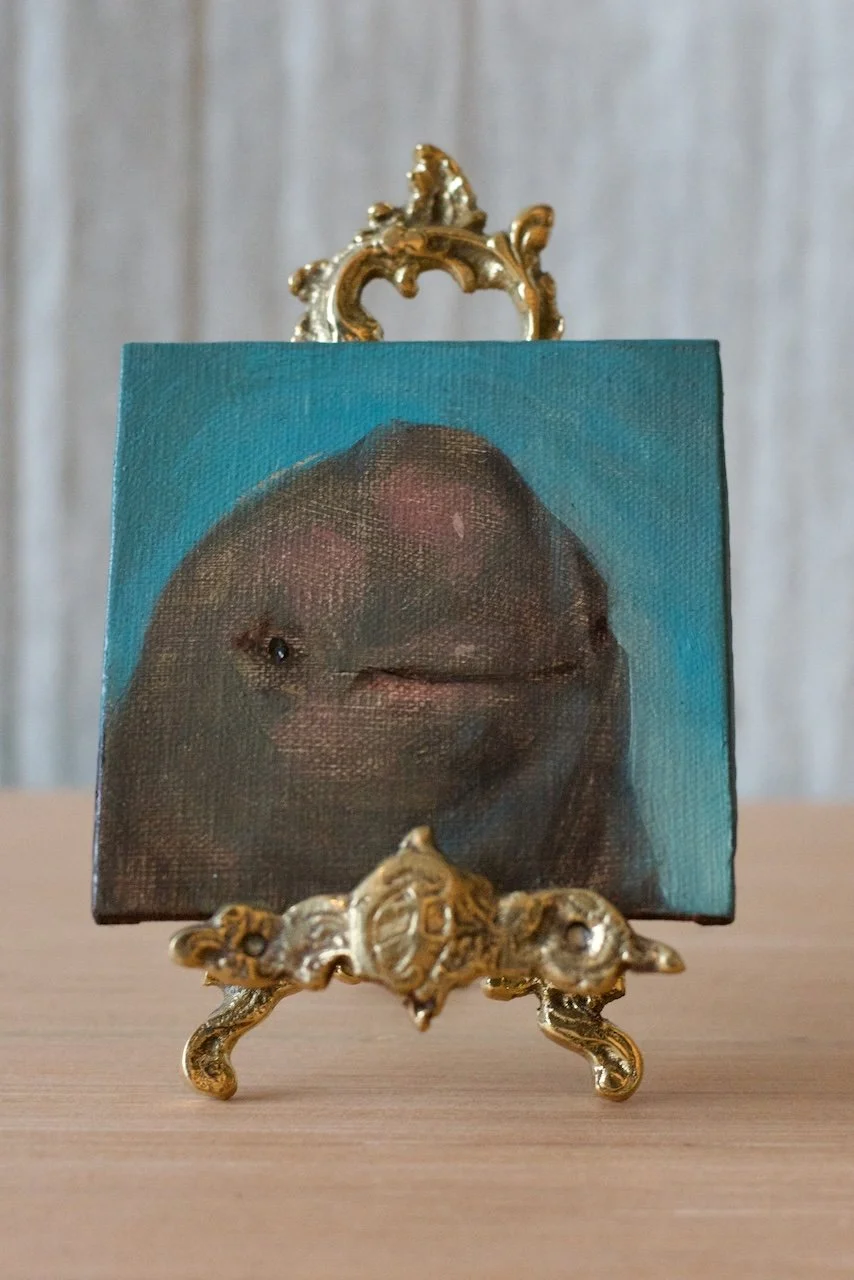 DOLPHIN, 10 x 10 cm, Oil on Board, Oranemtal Easel, 2025