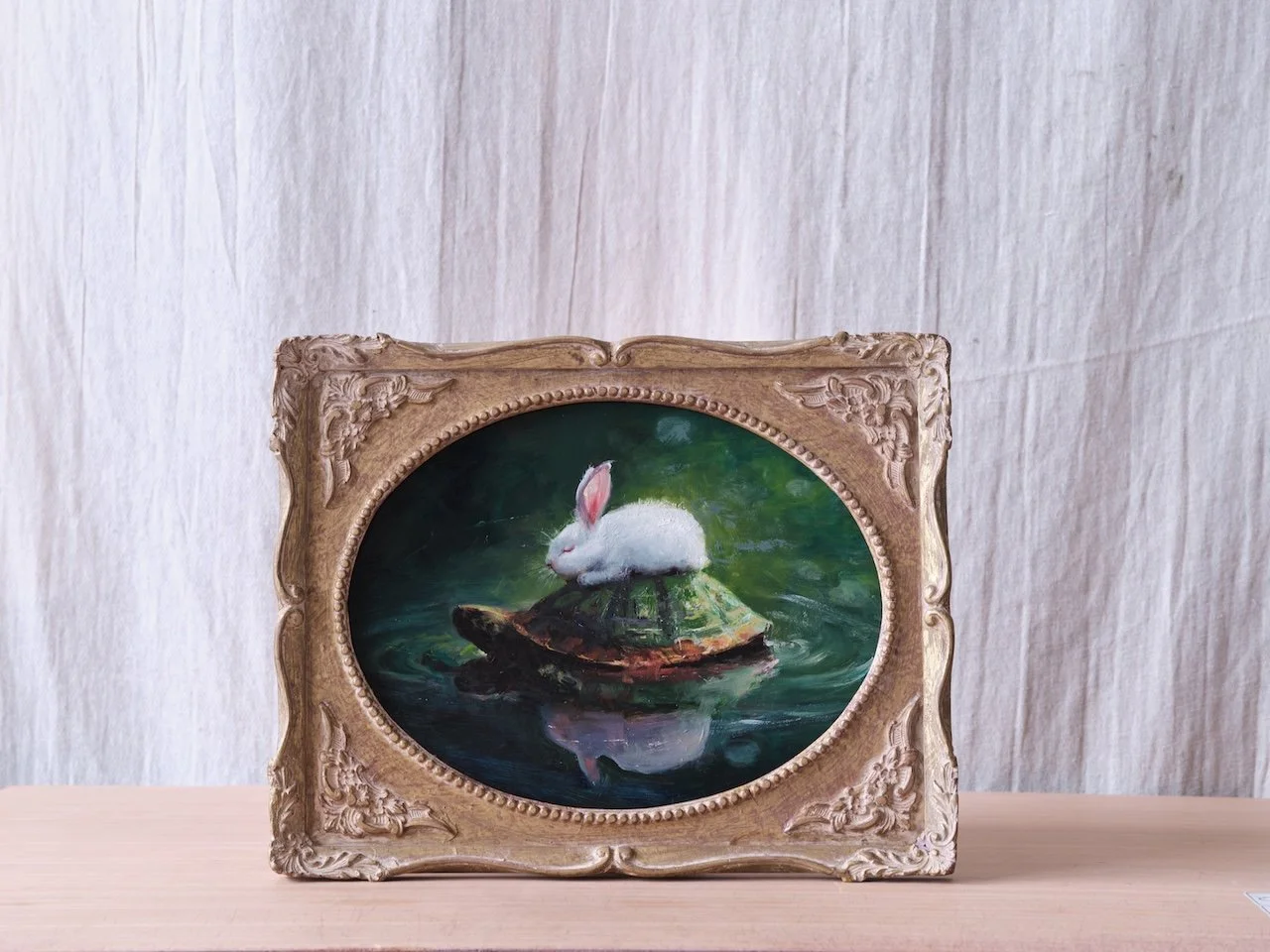 DOWNTIME, 39 x 31 x 2.5cm, Oil on linen,  (framed), 2025. 