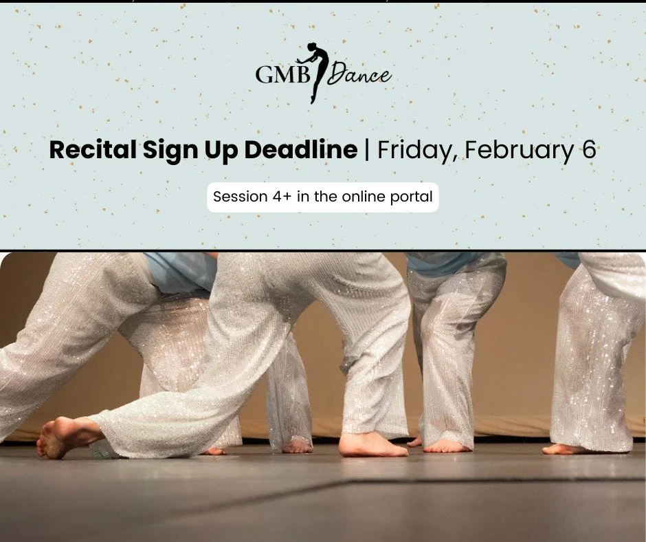 Hey, Dancers! 🤗

Recital sign-up closes Friday, February 6.

Session 4+ is open in the online portal for families who wish to participate.

Log in here to check your enrolment status!
 https://app.classmanager.com/portal/gmb-school-of-dance/login

#