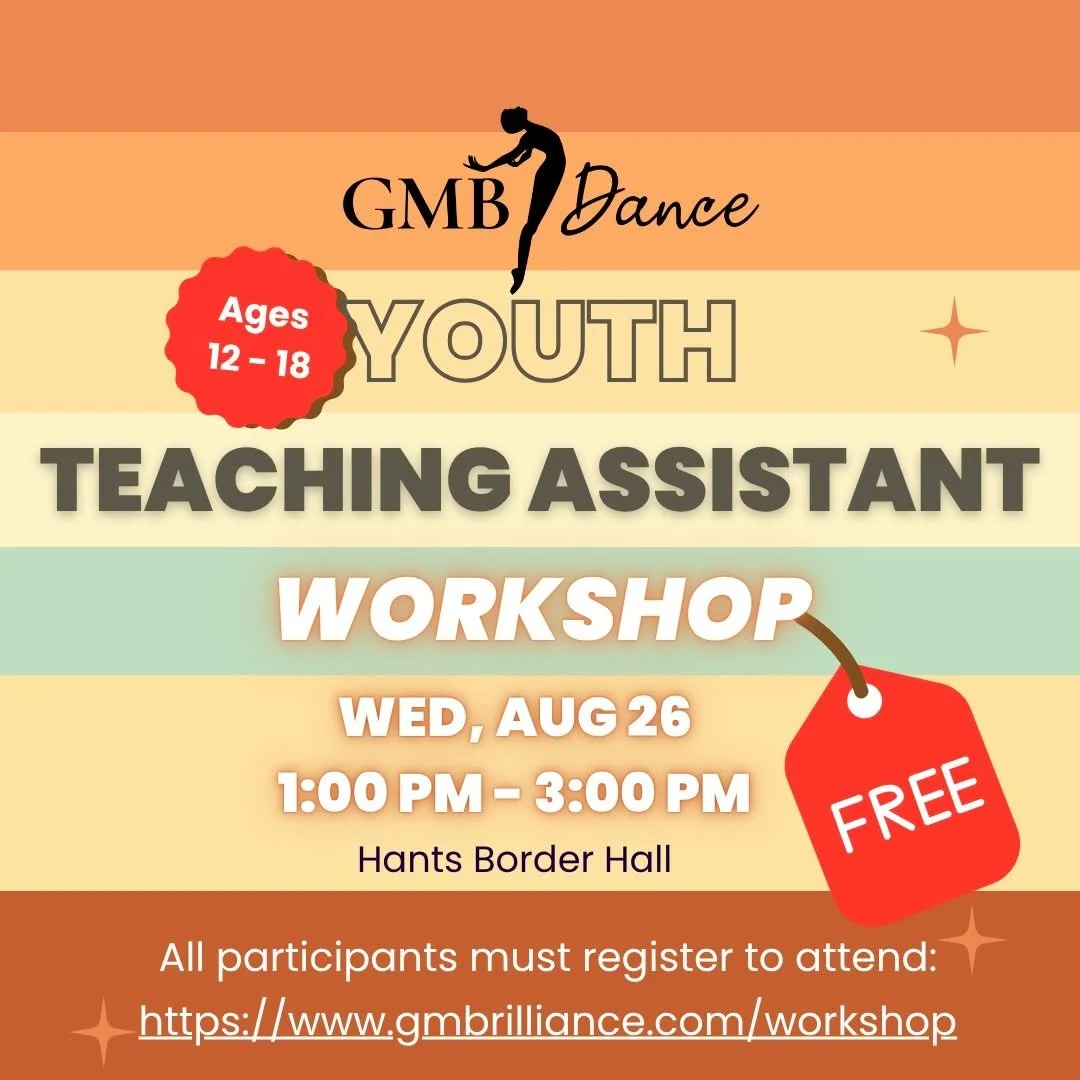 ✨ Ever wondered what it's like to help teach dance?

GMB's Youth Teaching Assistant Workshop is designed for participants, aged 12 - 18, who are ready to grow as leaders while sharing their love of dance with others.

Participants will explore:

&rar
