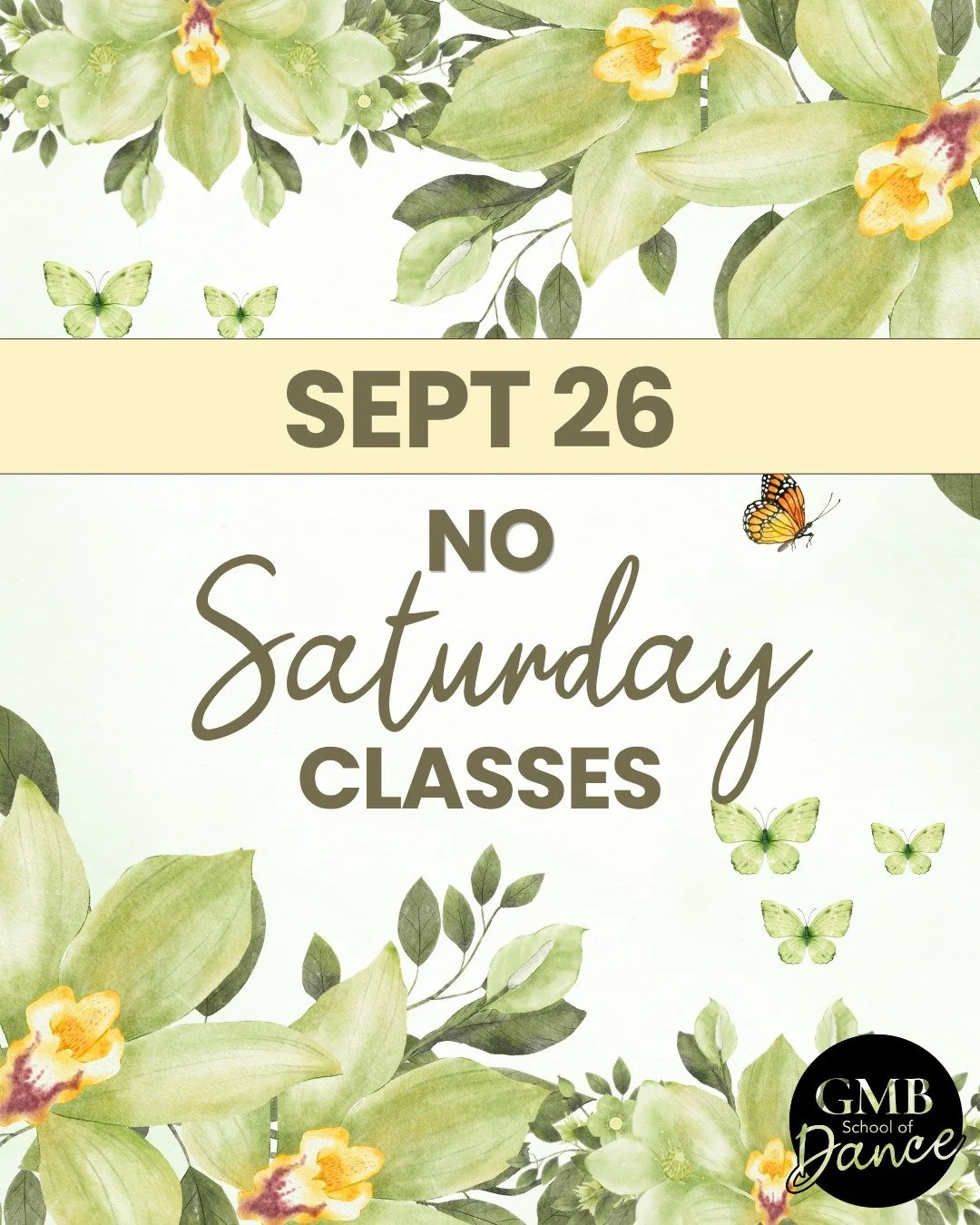 ✅ Just a quick reminder that there are no classes today, Saturday, September 26, as the Hants Border Hall is being transformed for a wedding!

This includes Pre-Dance A, Pre-Dance B and Companies!

Enjoy your Saturday, and we&rsquo;ll see you back in