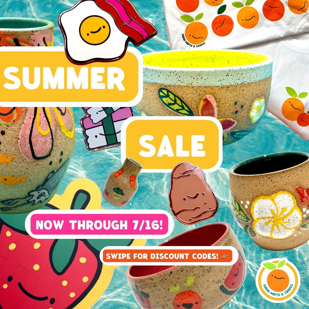 ☀️ My summer sale starts now! ☀️ 

Help me clear out my studio before our baby boy arrives!

🌈 Use code: SALE15 for 15% off ceramics (excludes michelle&rsquo;s originals)!

🍊Use code: TEE30 for 30% off all tees and totes!

🫧 Use code: STICK40 for 