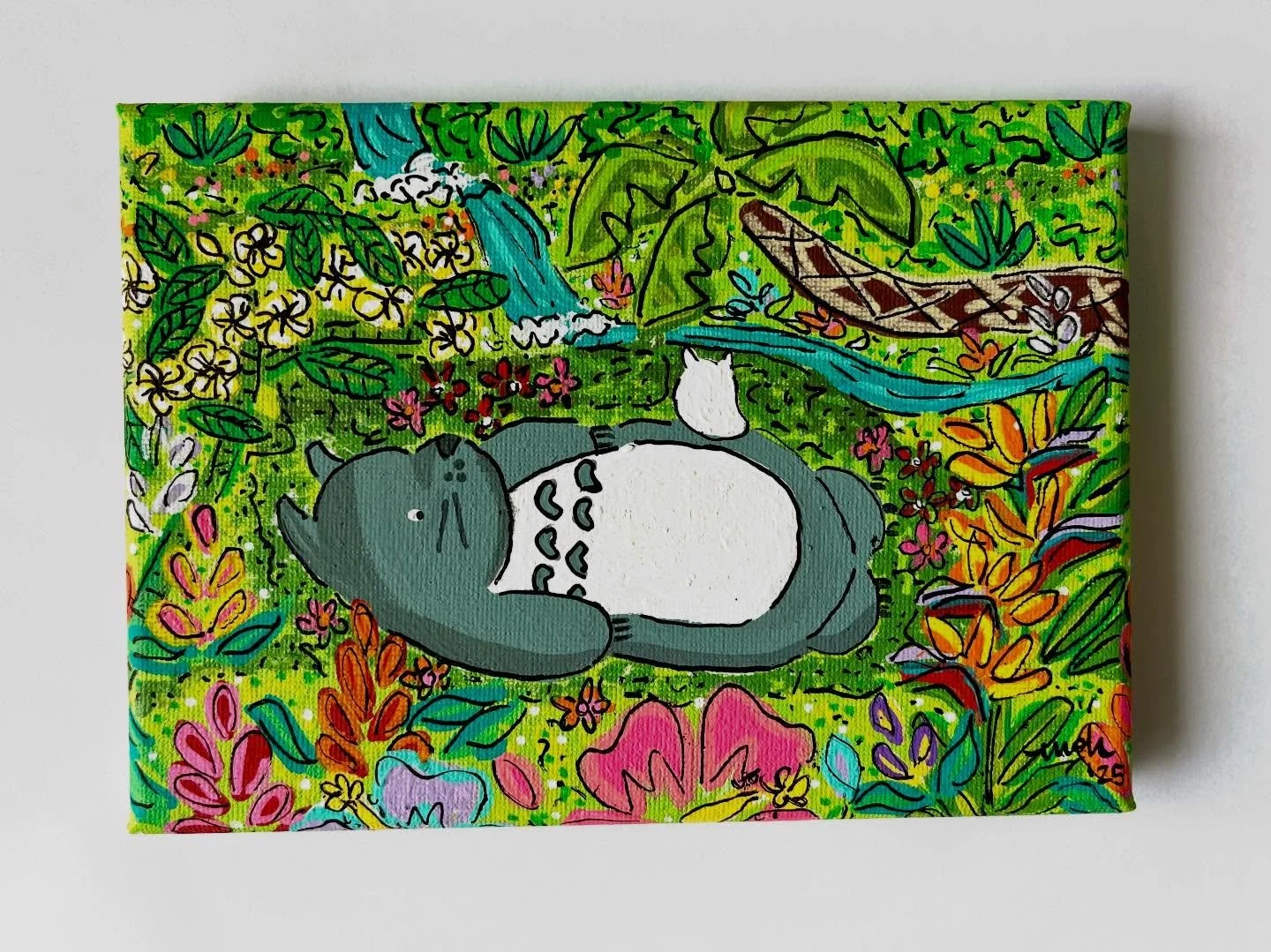 @giantrobotstore is having their annual Totoro Art Show! Here is the piece I painted this year. This is one of my favorite annual group shows and I can&rsquo;t wait to see what all the other artists have created! Swipe for a few process pics. 🌺 

Th