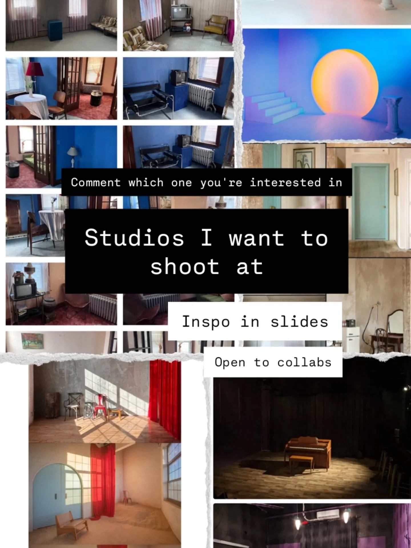 If you know me you know I have a long list of studios I want to have sessions in. And yes, of course I have more ideas than this. 

What's listed is just a starting point. If there's one you really like but not sure if it'd make sense just lmk. Perfo