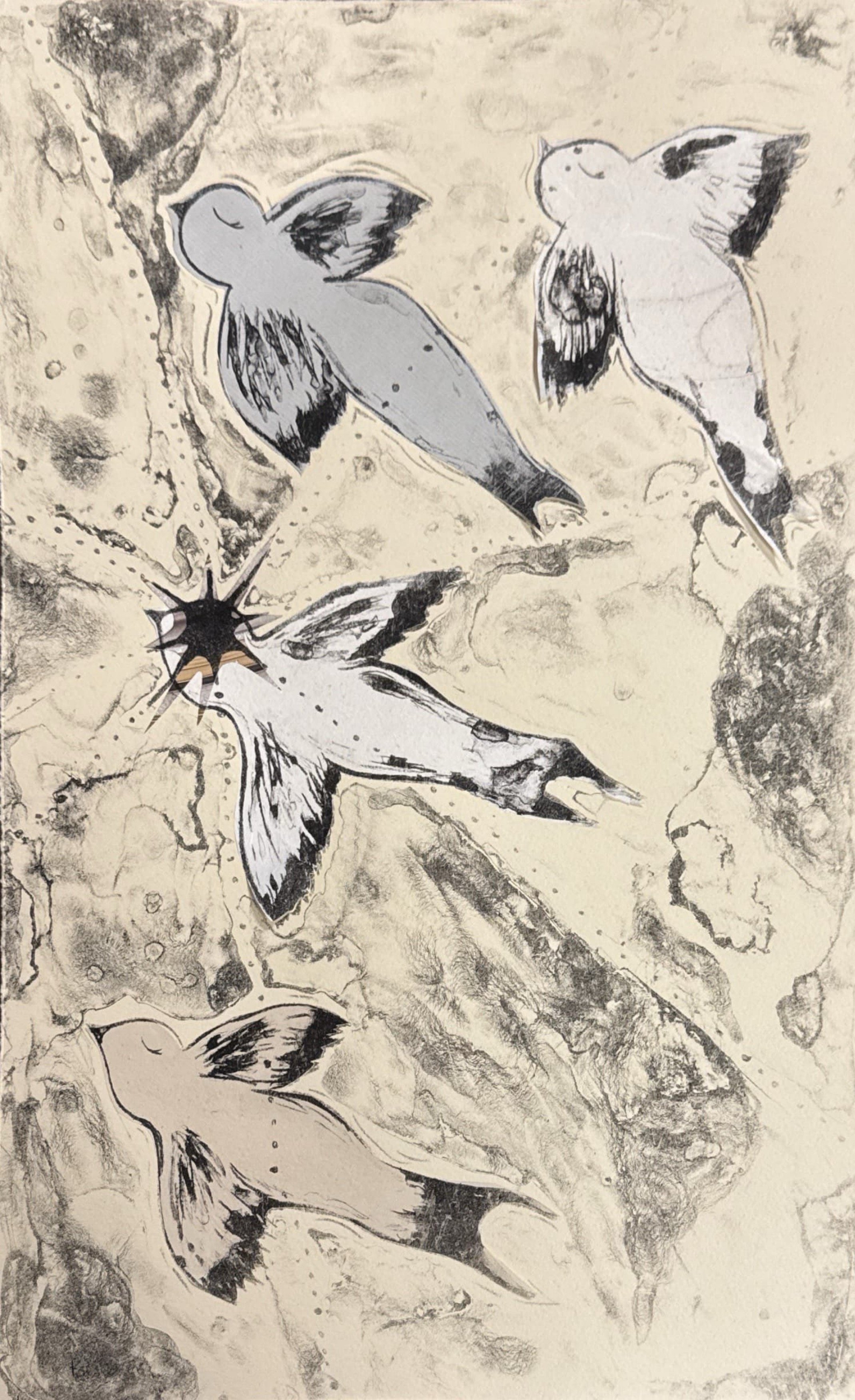"i dream of birds", lithograph with chin-collé, 16"x10", 2025