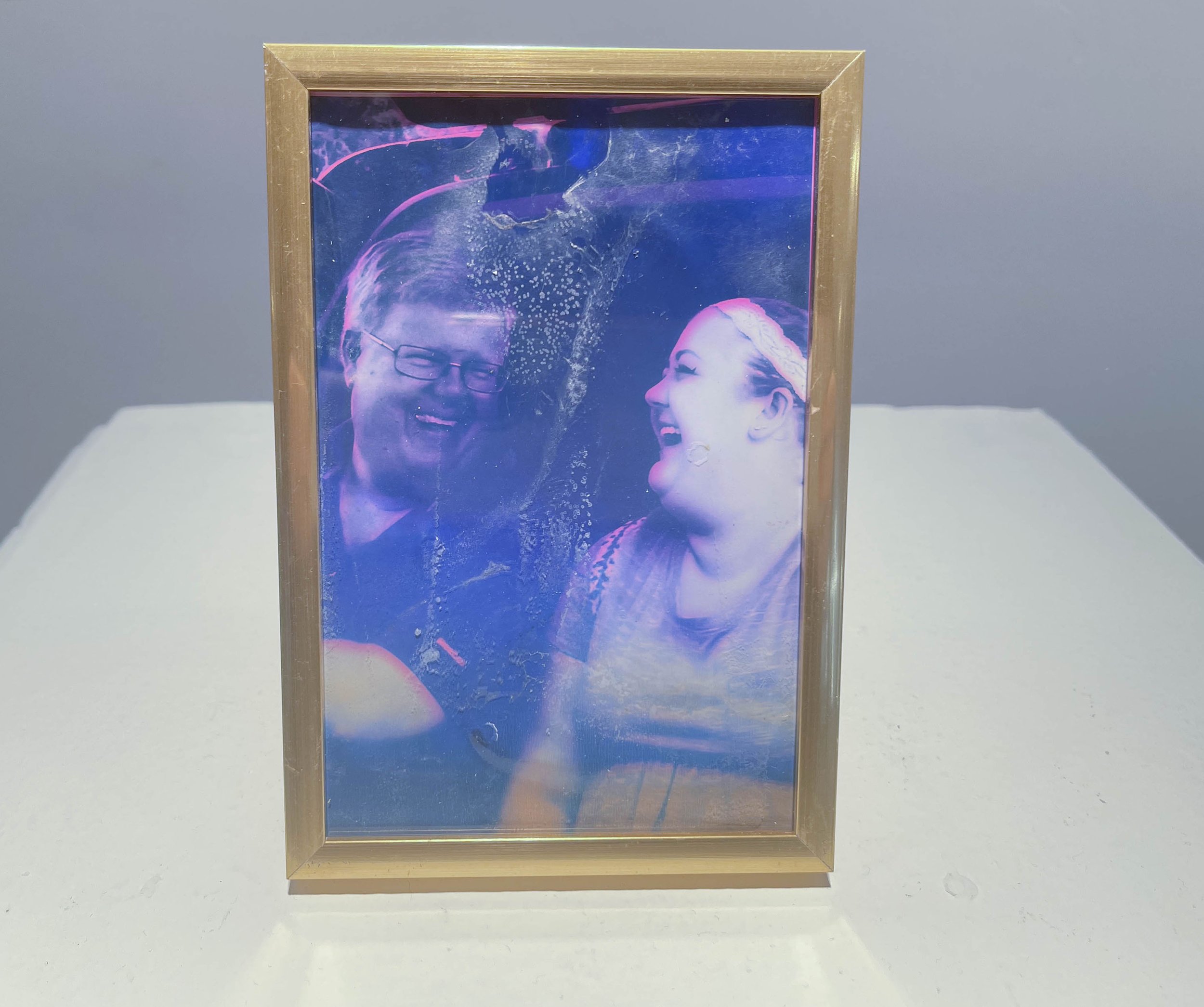 "sweet; soured (1/9, pineapple)", framed inkjet photograph fermented in fruit from 11/17/22-2/24/23, 6"x4"x0.25", 2022-2023