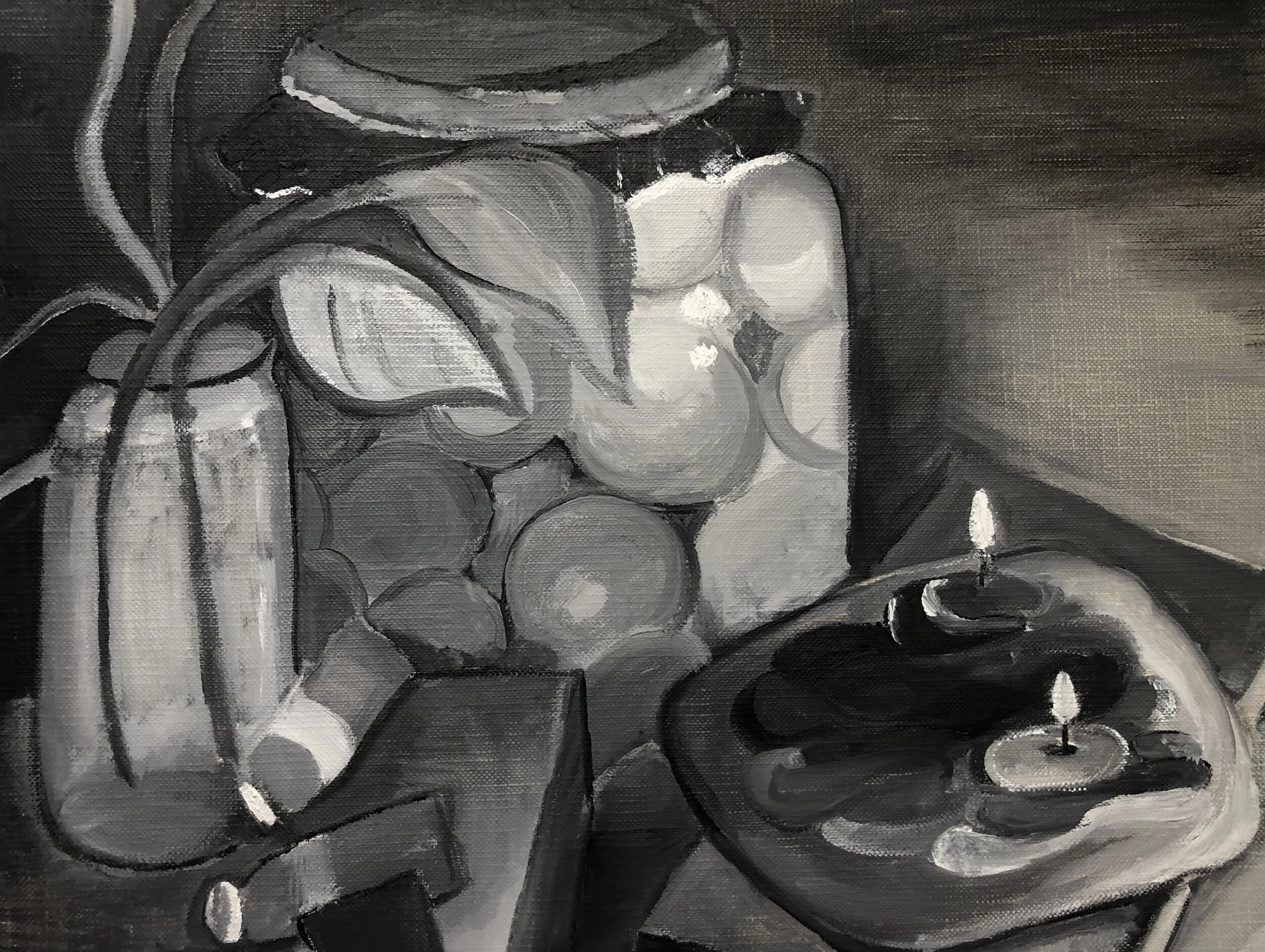 black and white study, oil on canvas 