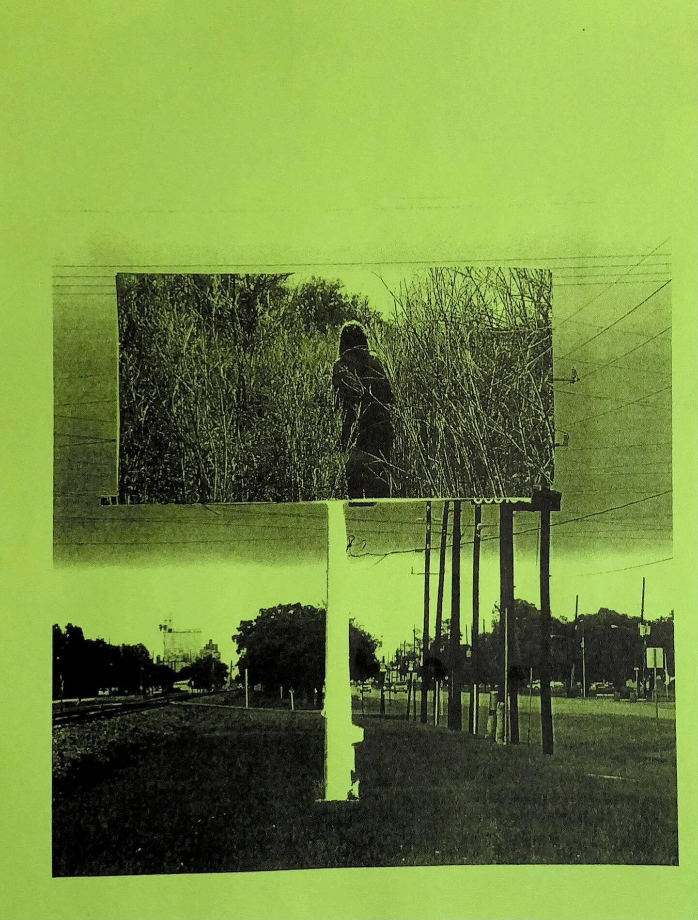 "billboard portal", 1-color riso on green paper, 11"x8.5", 2017