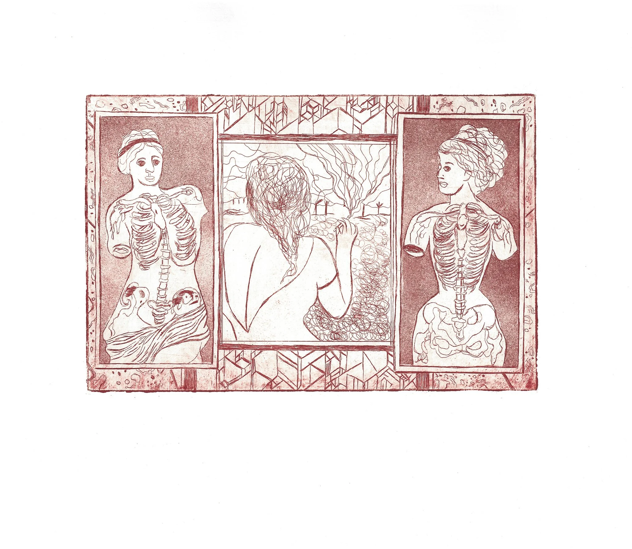 "Through the Woods", intaglio print, 2020