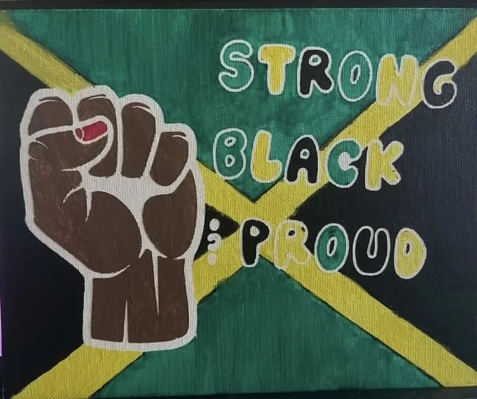 brown fist, green, yellow canvas painting.jpeg