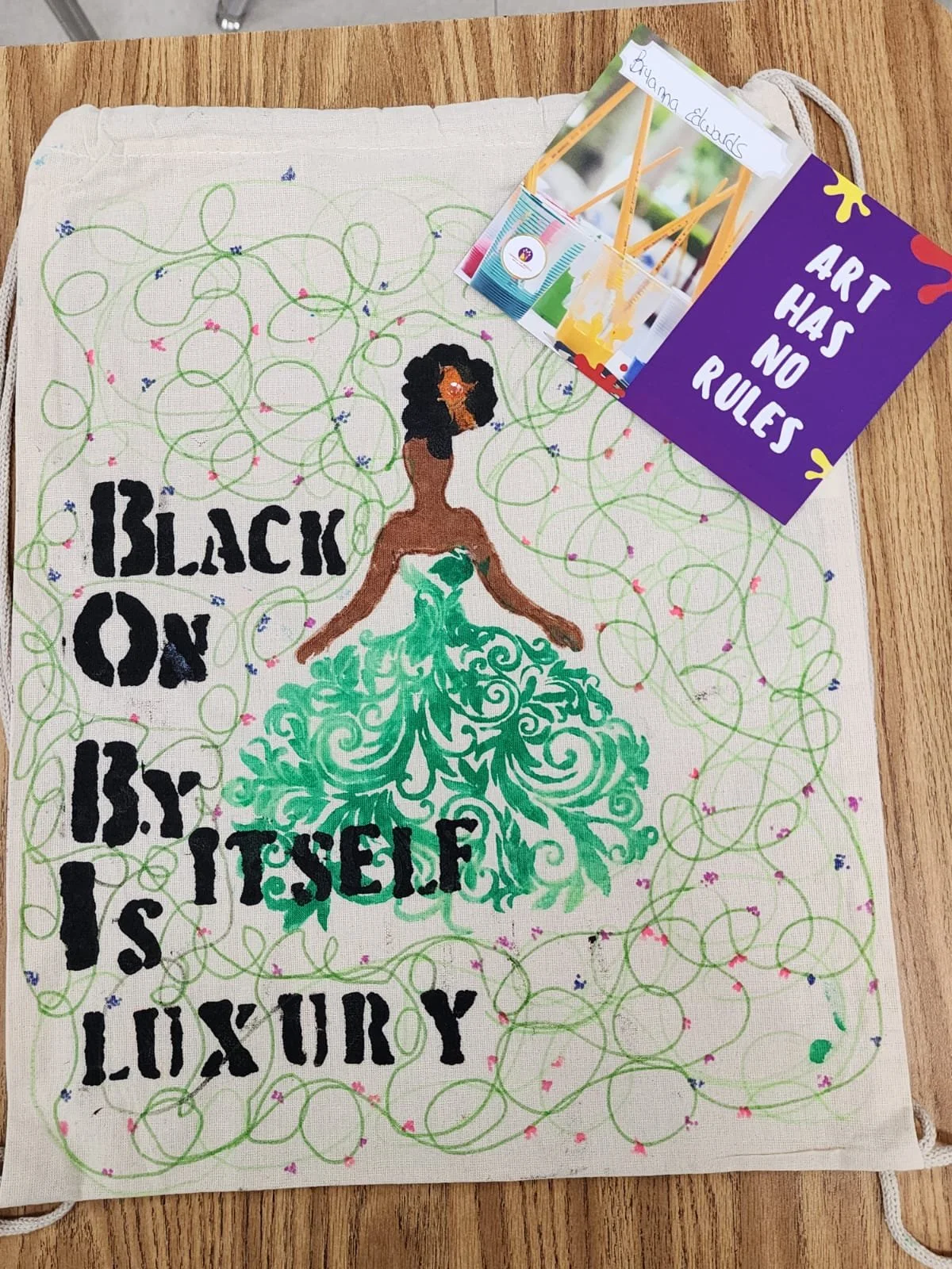 beautiful black princess in green dress bag art.jpg