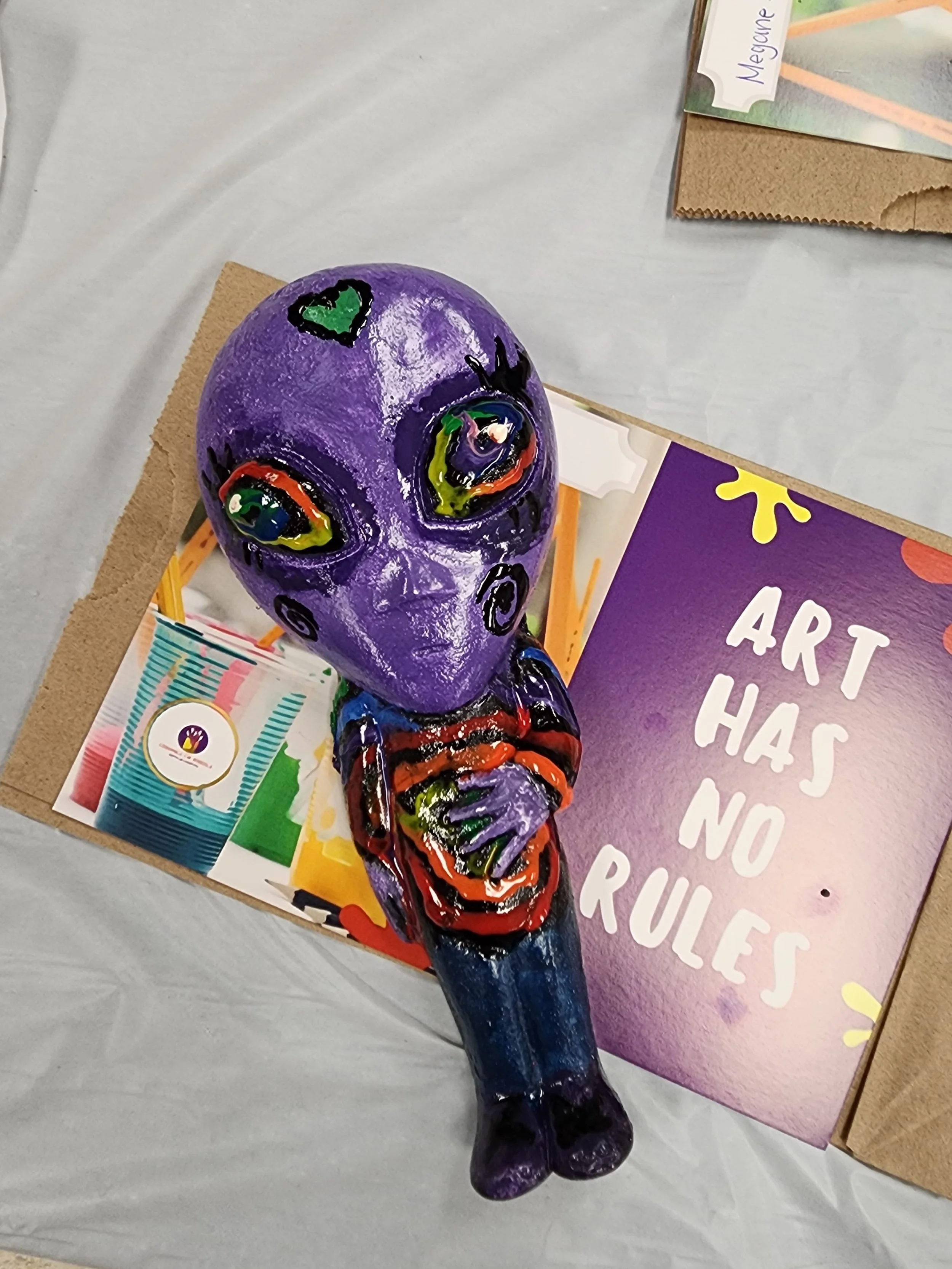 NEWunique purple rainbow alien ceramic painting.JPG
